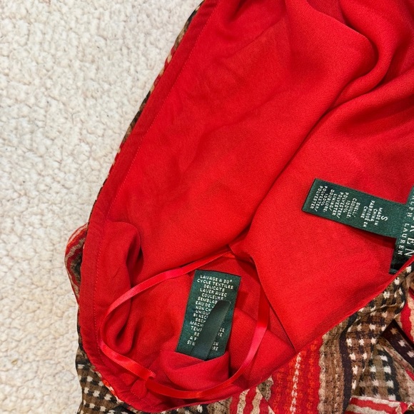 Lauren Ralph Lauren Women's Patterned Ruffled Georgette Skirt sz Small red brown - Picture 6 of 12